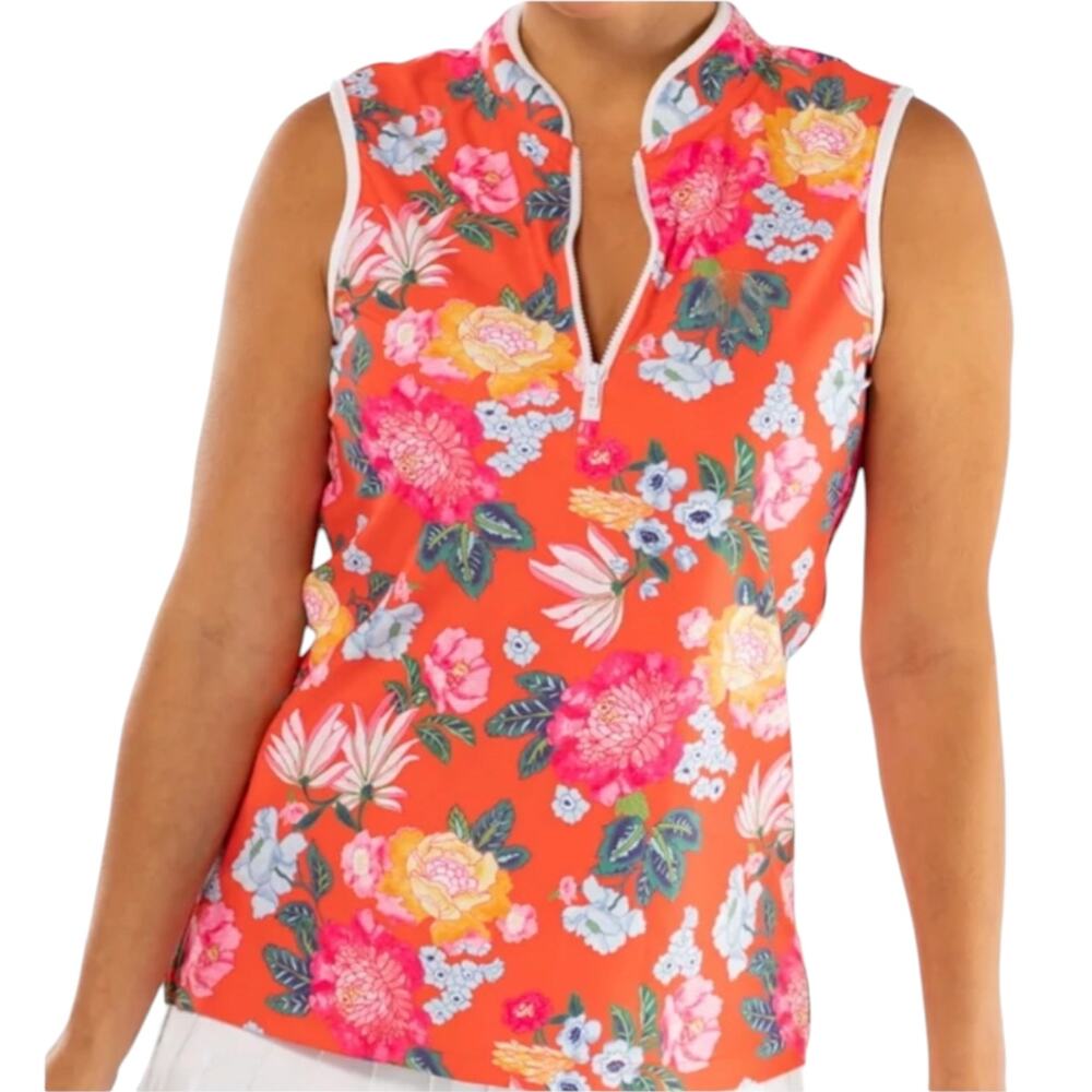 Smith & Quinn Kennedy Golf Top Coral Red Floral Summer Sleeveless Tank sz Small